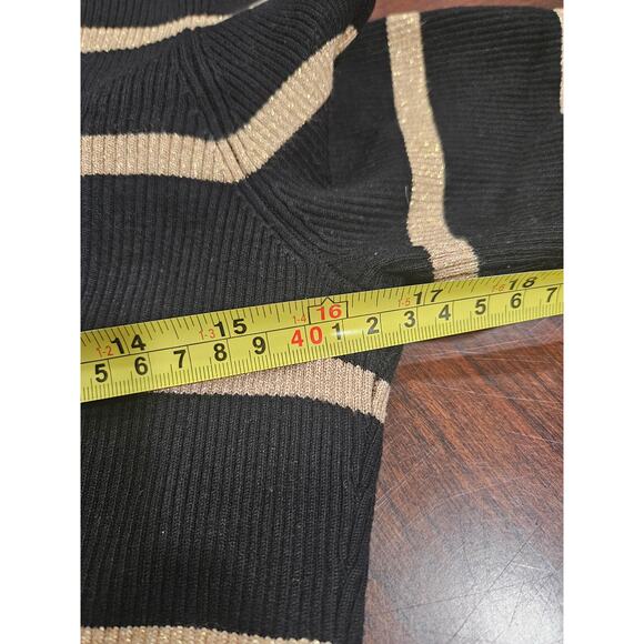 INC International Concepts Y2K Ribbed Striped Cowl Neck Metallic Knit Top L - Picture 4 of 5